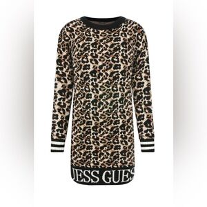 GUESS Leopard Print Sweater Dress Long Sleeve Logo Hem Size 8